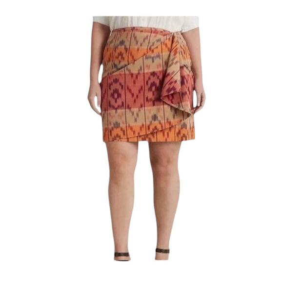 Lauren Ralph Lauren True Wrap Skirt Above  Knee Geo Motif Ruffle Ikat  NEW 14 - Picture 5 of 11
